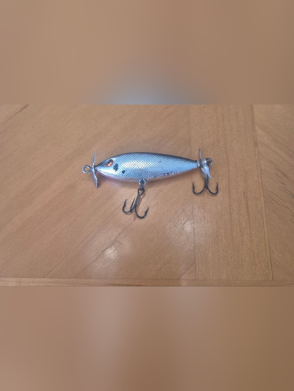 Vintage Heddon Crazy Shad Fishing Lure Chrome Silver Scale Double Prop Topwater